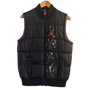 Nike Air Jordan Vest Jacket Boys youth Large puffer Jumpman 23 Black Red Zip